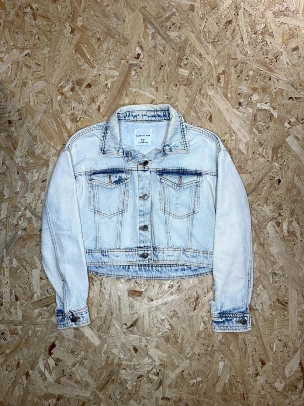 Celebrity Pink Cropped Denim Jacket Womens Small Light Wash Distressed Jean